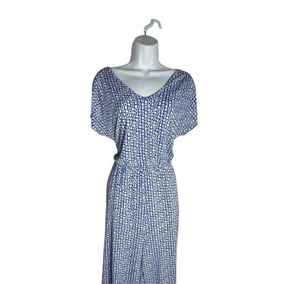 CLARA SUN WOO Size Small Jumpsuit blue white print slinky cropped wide leg - Picture 3 of 7
